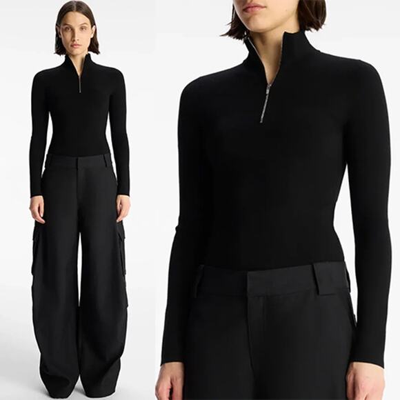 NWT A.L.C. Long Sleeve Quarter Zip Mock Neck Piper Top Fitted Black Size: Small - Picture 1 of 8